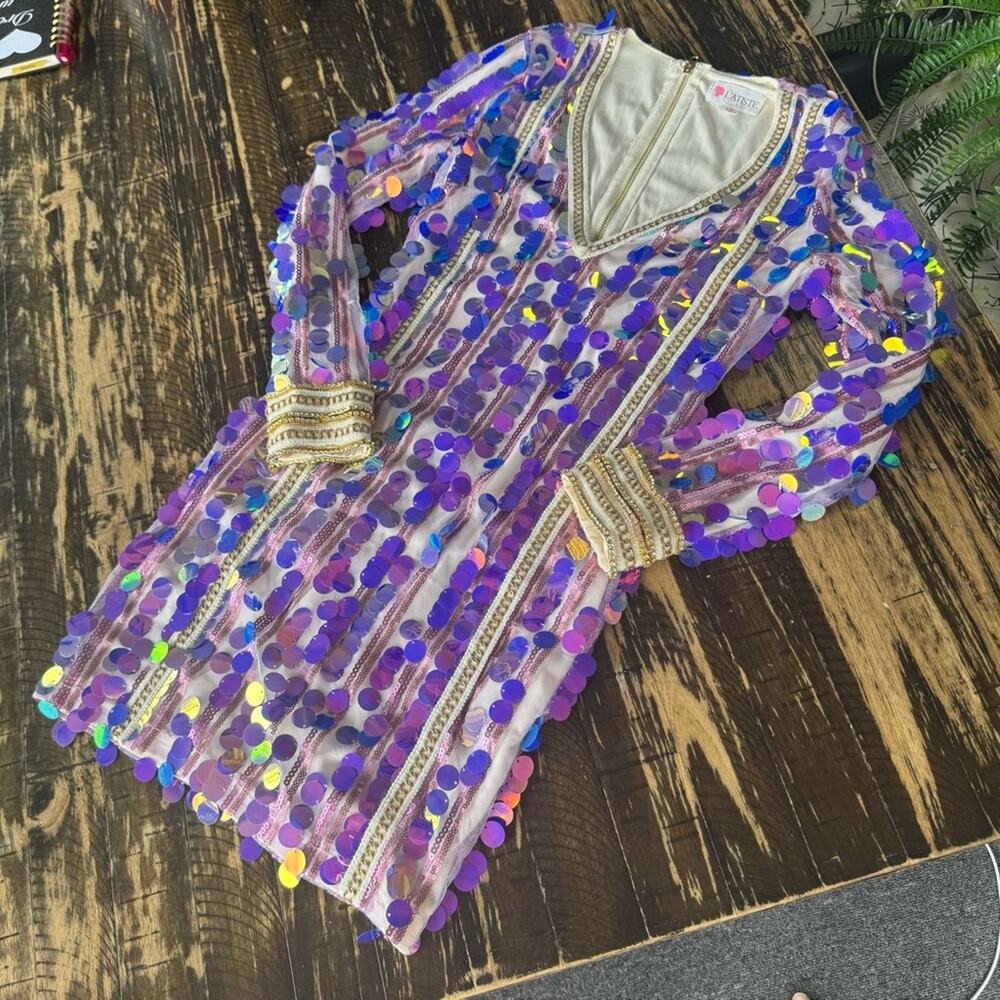 L’ATISTE - Purple Sequin & Gold Dress - SMALL - Picture 2 of 16